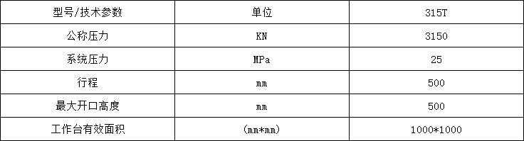315噸四梁四柱(zhù)液壓機參數(shù)